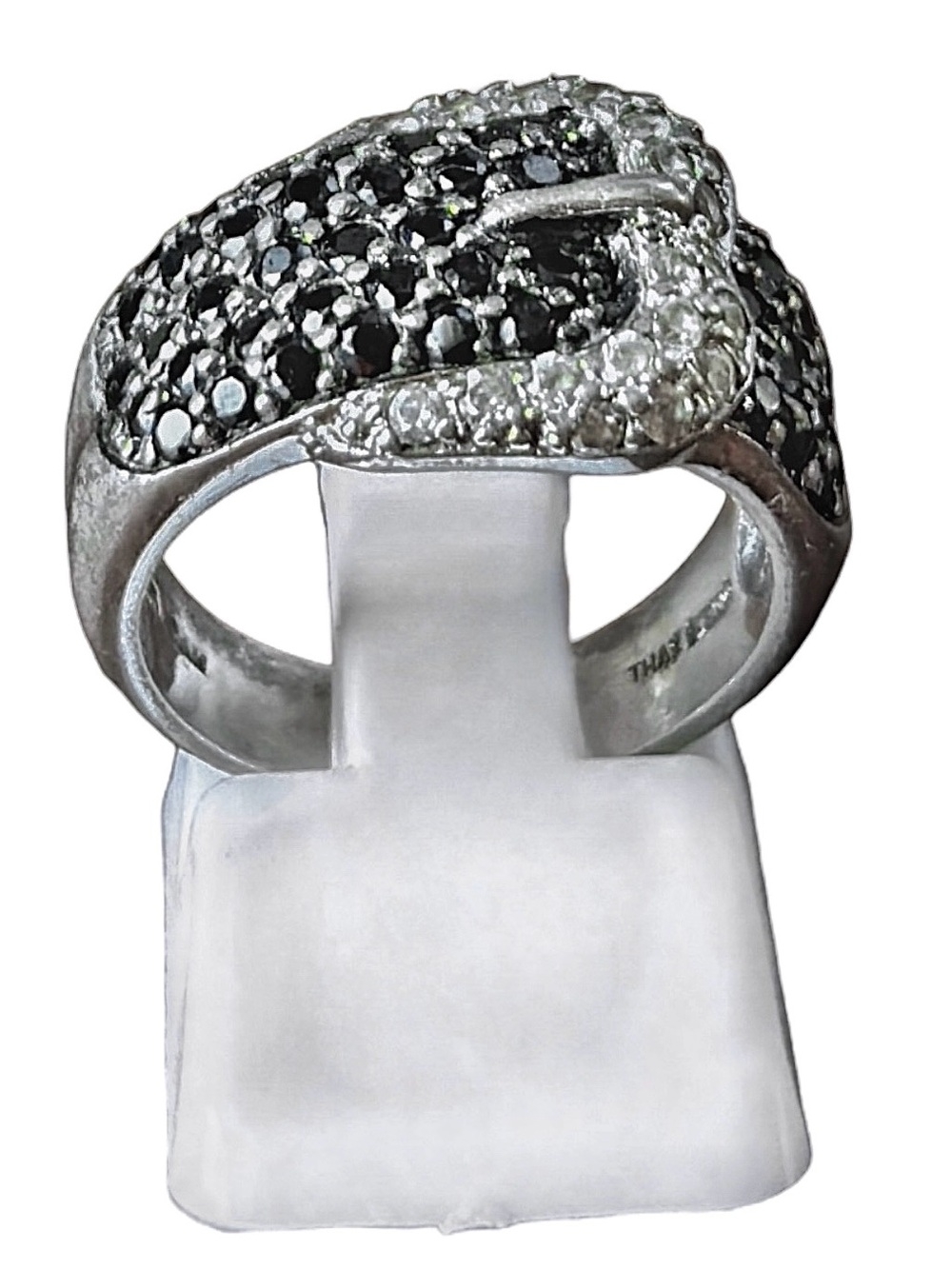 Charles Winston Sterling Silver 925 Black/White CZ Diamond Belt Buckle Ring 5.5
